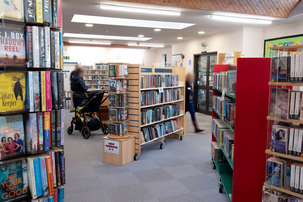 Main lending area at Somerton Library with fiction and crime book collections, browsing shelves and open space for reading, borrowing and community use.