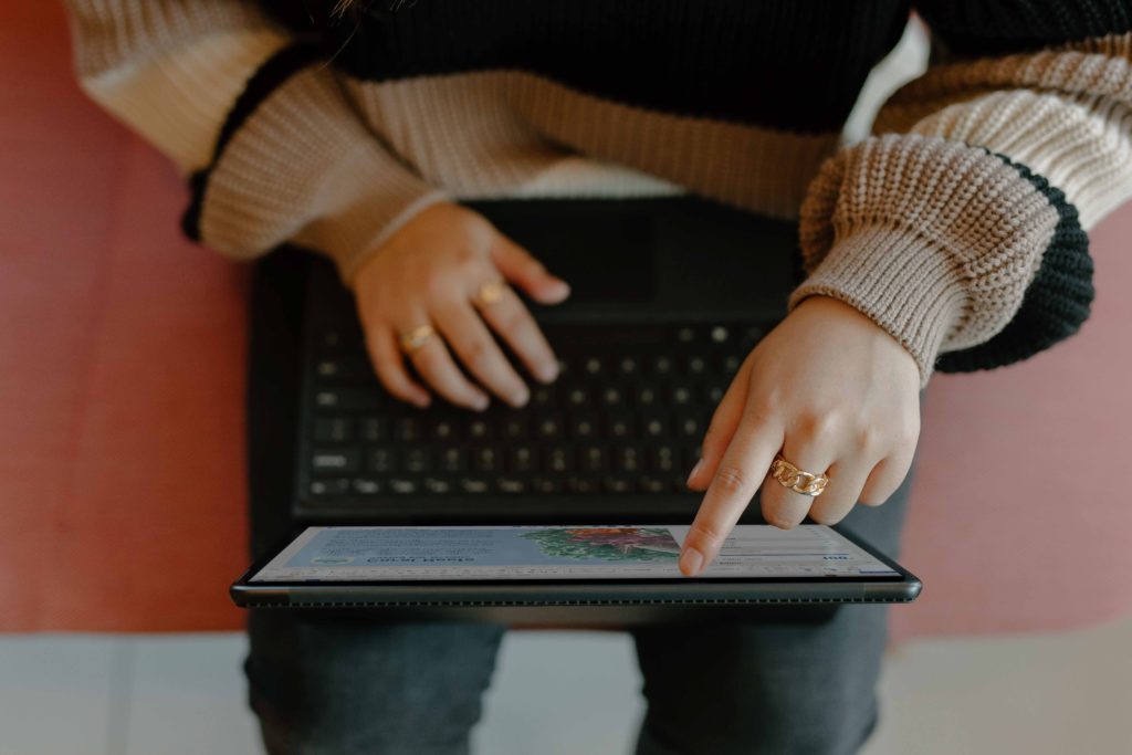 top down view of a person on a laptop