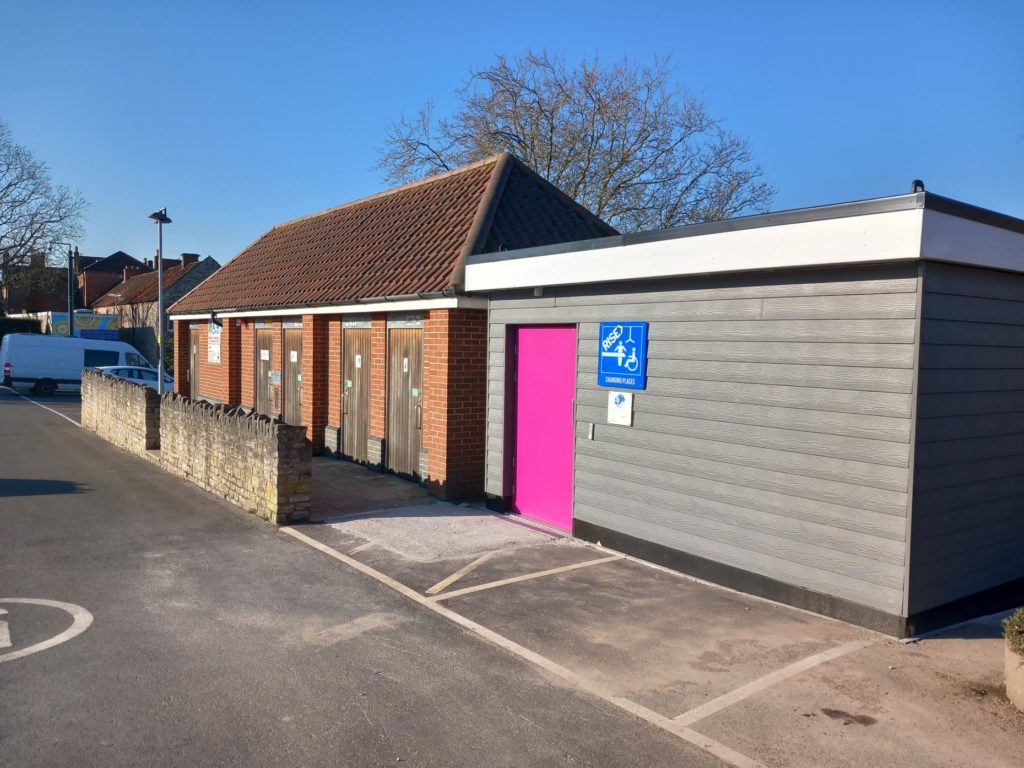 Changing Places toilet pod in Glastonbury, St John's Car Park