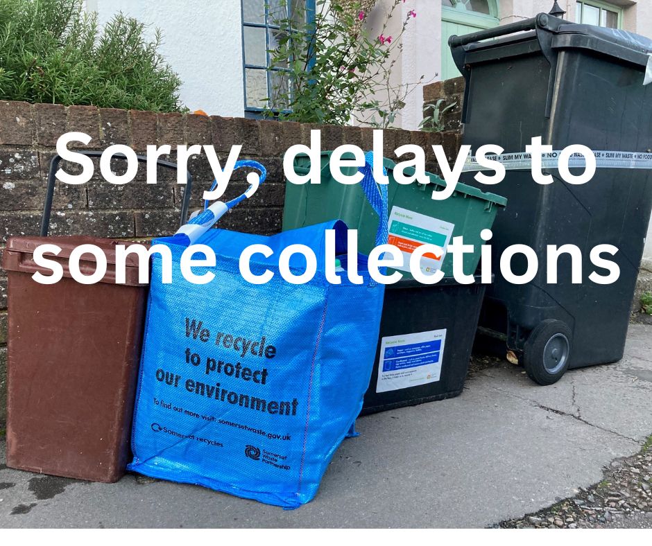 image of waste on the kerbside with text saying: sorry, delays to some collections