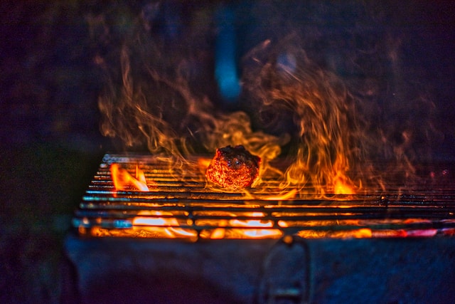 Food being barbequed on a hot fire
