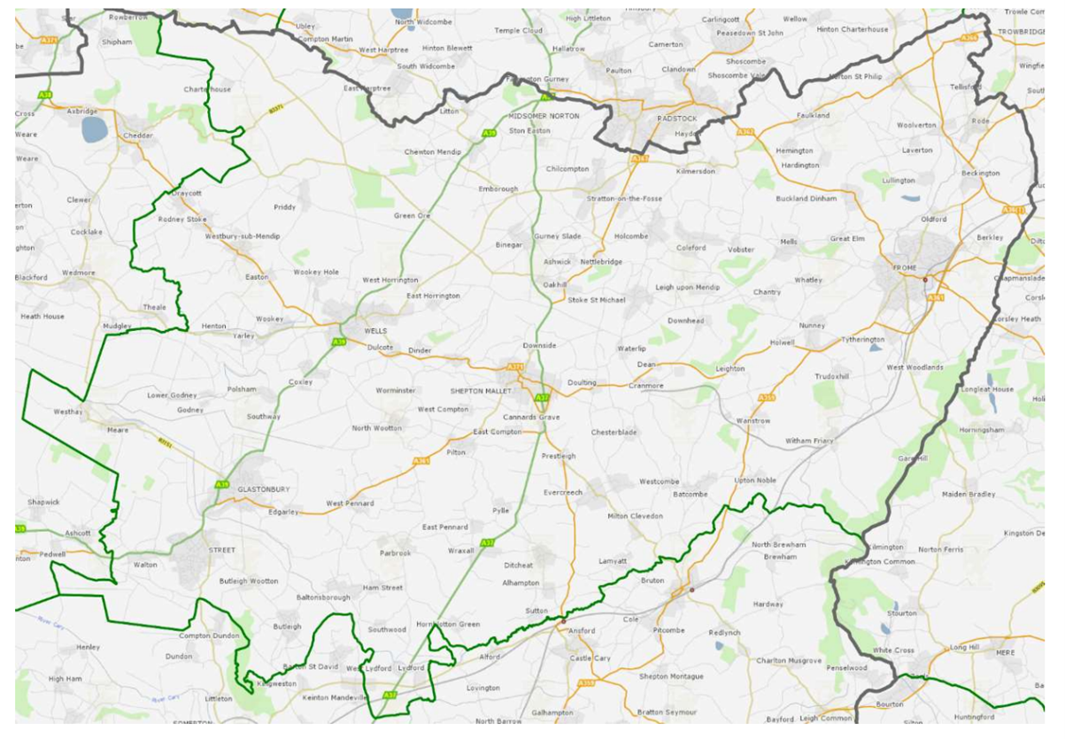 Map of the Mendip area