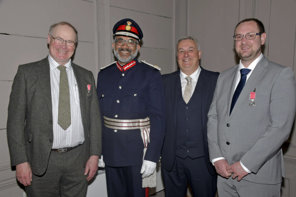 David Scott, William Mellersh and Andrew Samuel with Lord-Lieutenant Mohammed Saddiq
