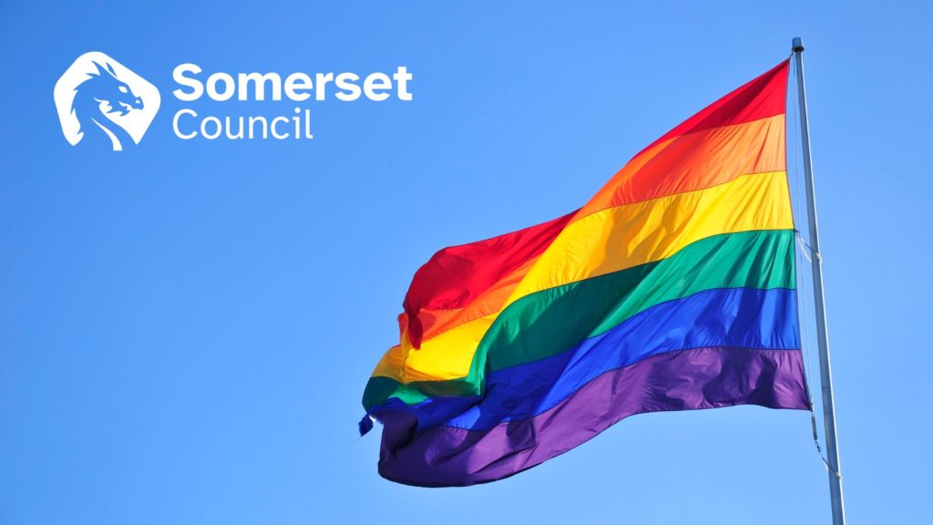 Somerset council logo with picture of flying Pride flag
