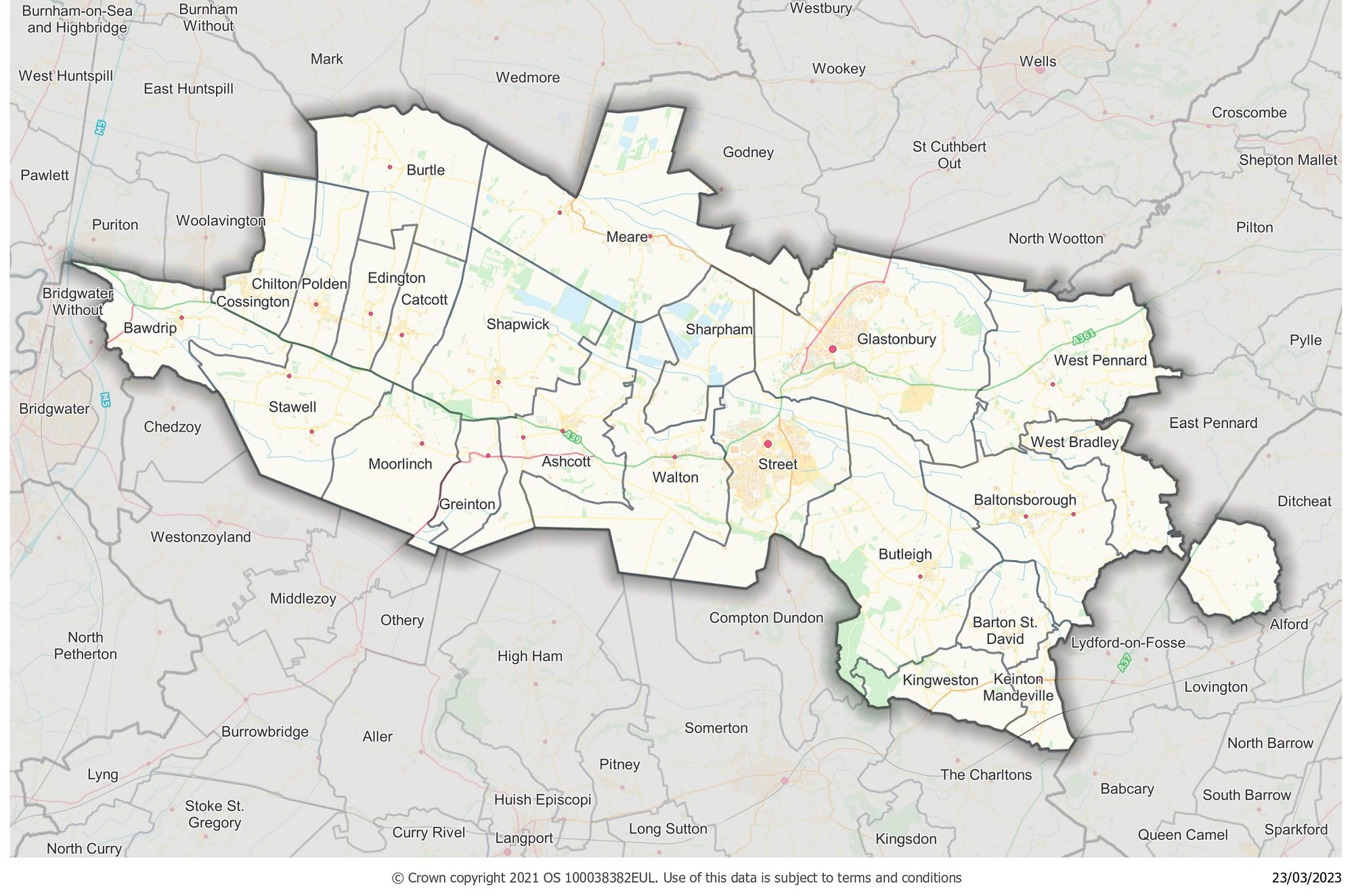 Avalon and the Poldens local community network area map