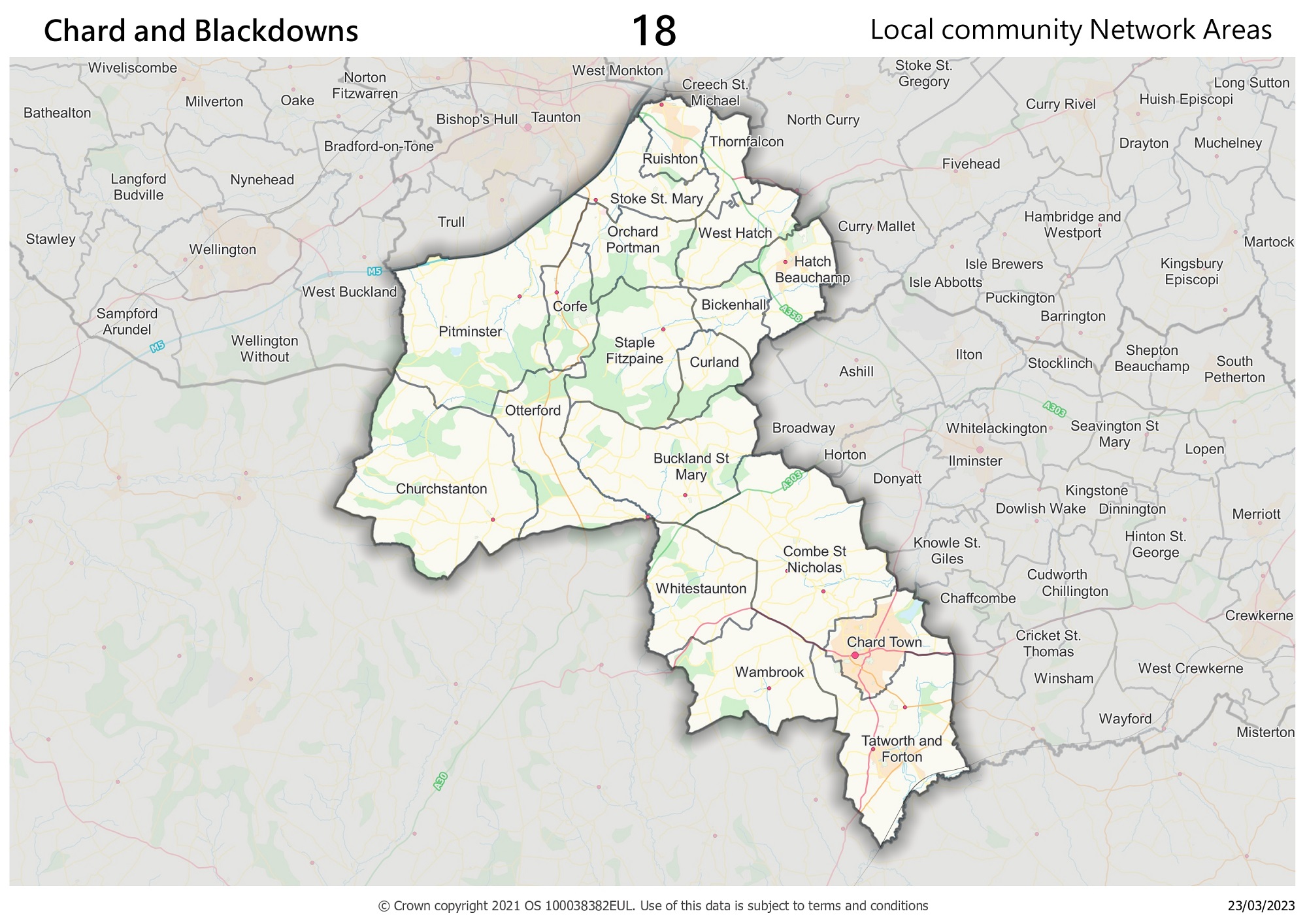 Chard and Blackdowns local community networks area map