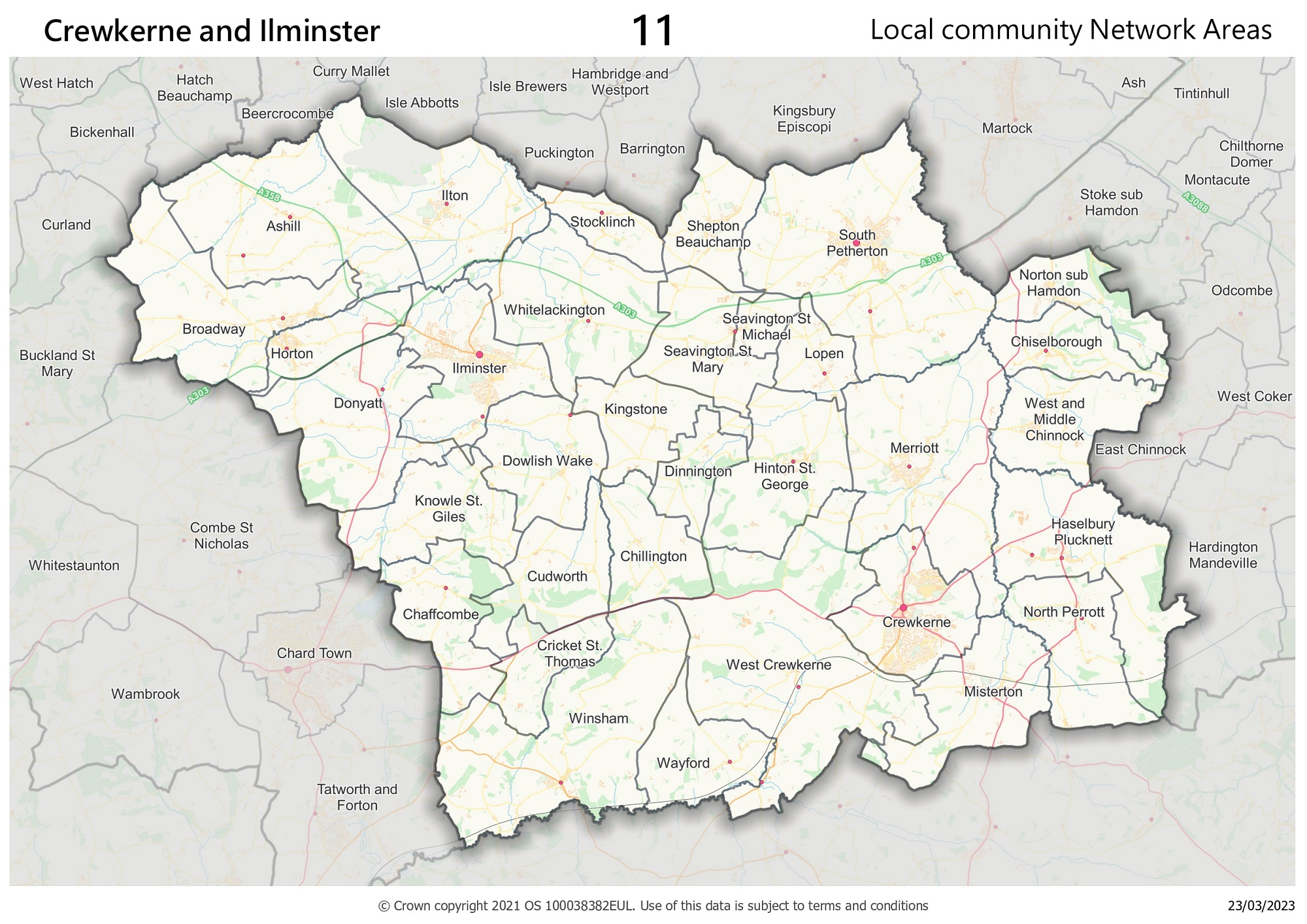 Crewkerne and Ilminster local community network area map