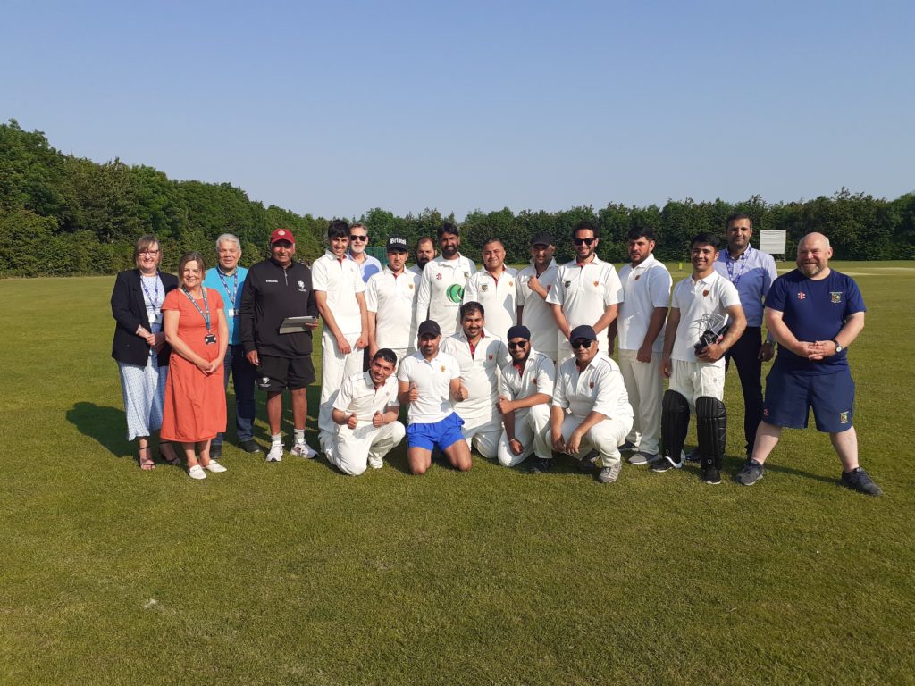 Maqbul cricketers with representatives from Somerset Council, Somerset Cricket Foundation, Charis Refugees, SASP and Voluntary Action North Somerset.