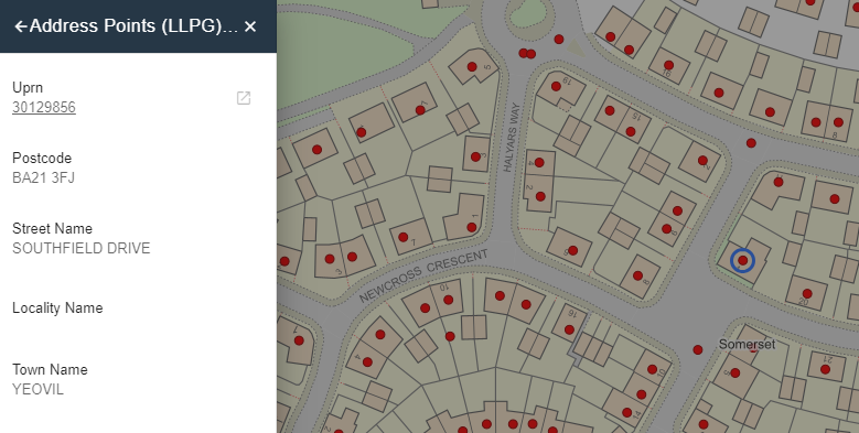 A map describing how to use address points for the Land Charges Register in South Somerset