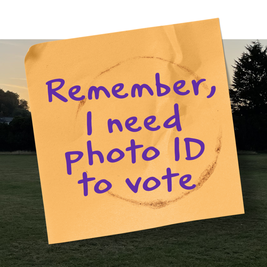 Graphic showing the need to bring ID to vote
