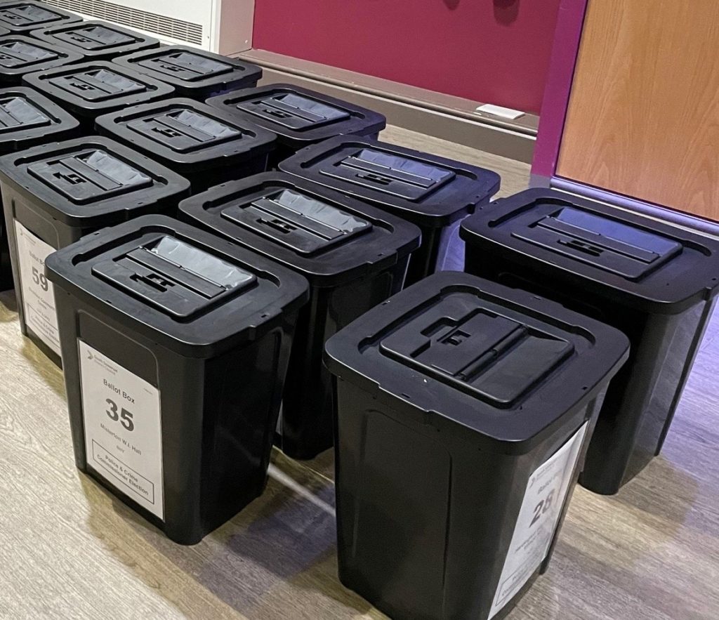Ballot boxes lined up