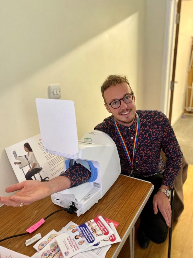 Councillor Adam Dance has his blood pressure checked