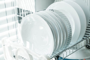 Plates in a full dishwasher