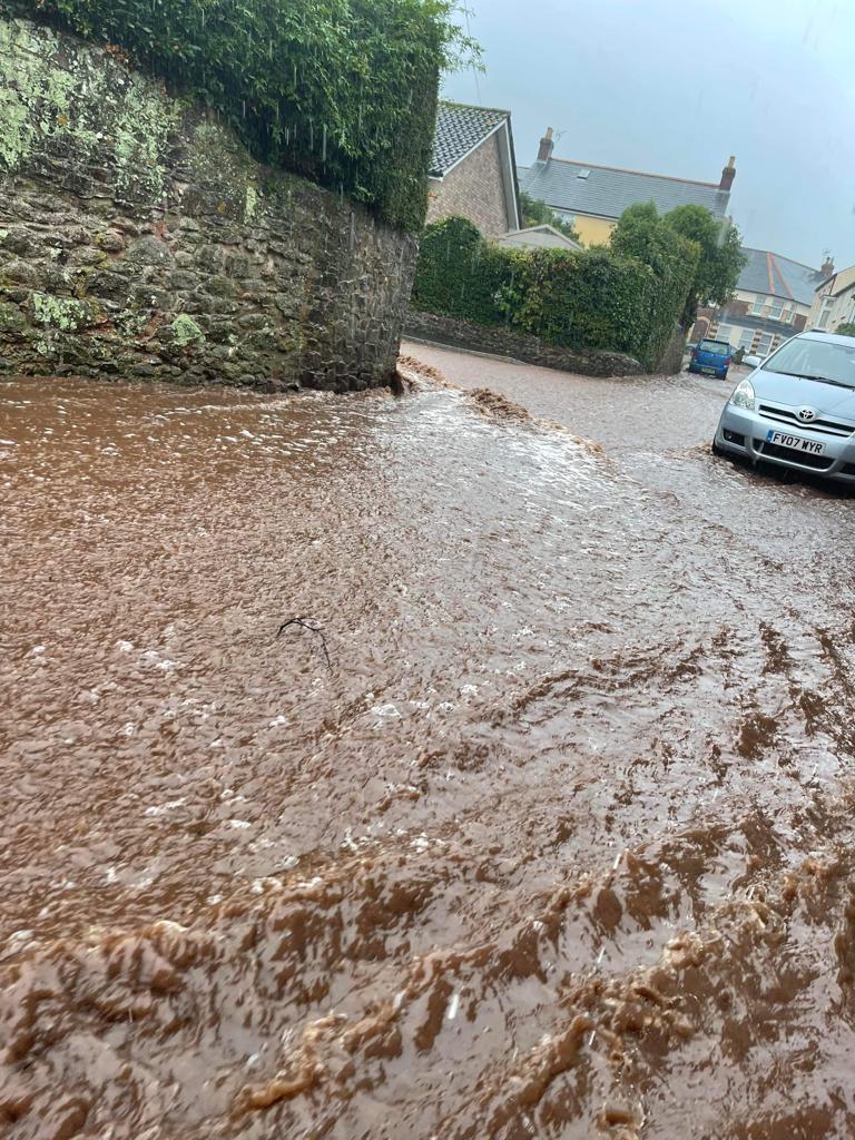 Photo of flooded road in west Somerset