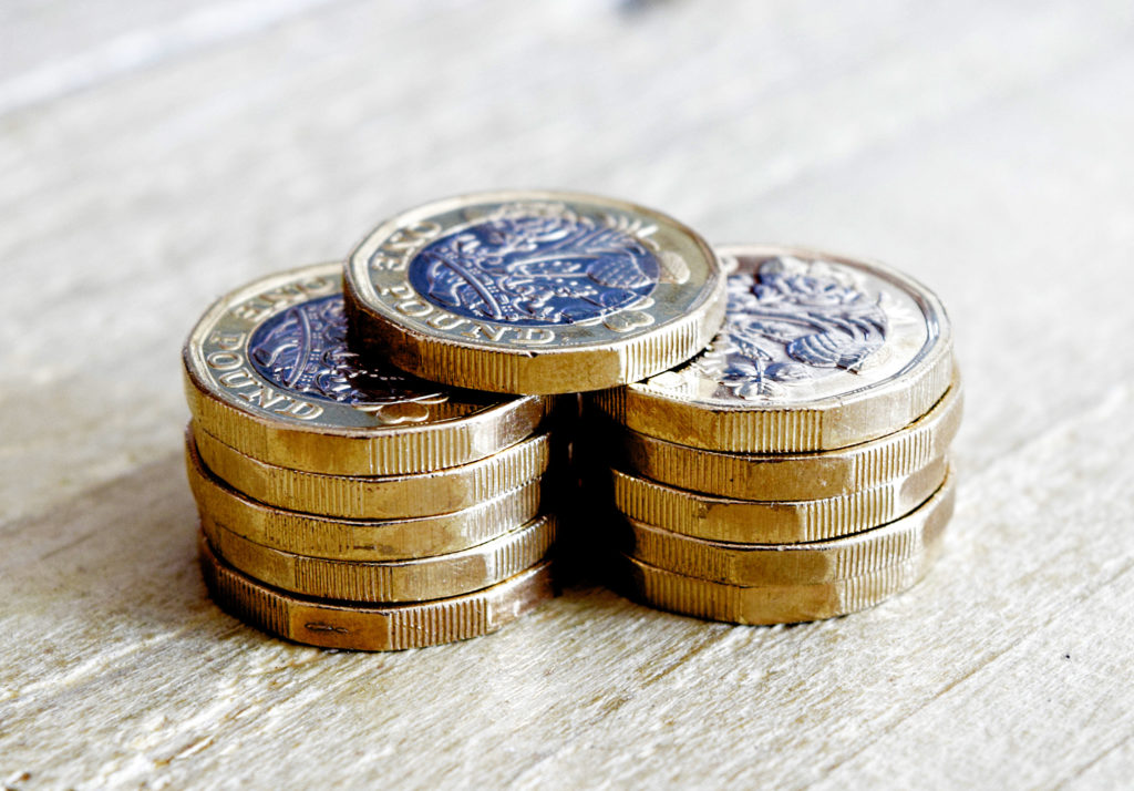 Stacked £1 coins