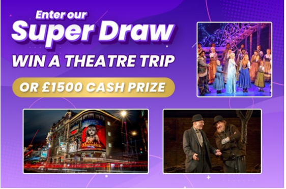 Poster illustrating theatre venues for the Super Draw prize