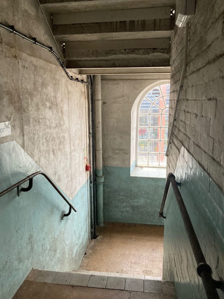 Boden Mill, interior derelict staircase
