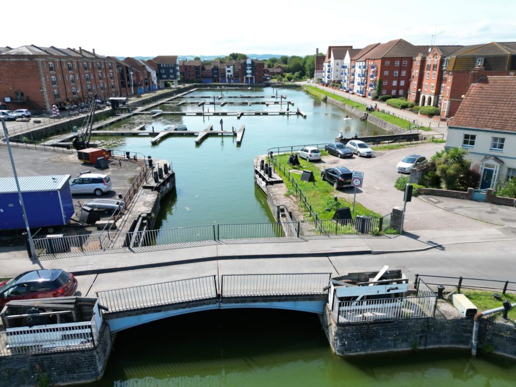Overhead view of Bridgwater Docks.