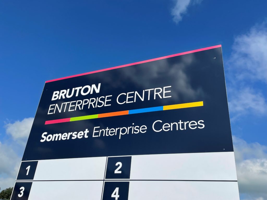 The Bruton Enterprise Centre sign with a list of units and their occupants.