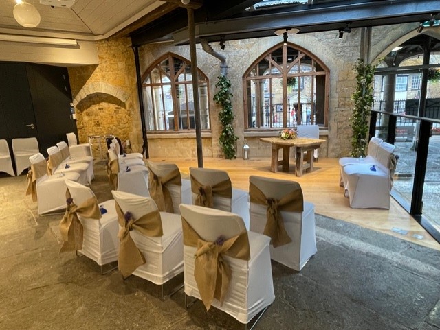 Castle Cary Market House, interior, set up for a wedding