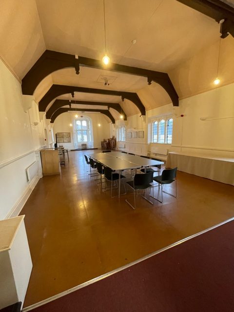 Castle Cary Market House, interior, set up for a meeting