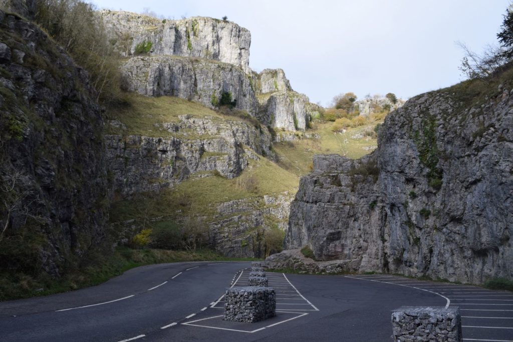 Cheddar Gorge Landscape and road through the gorge