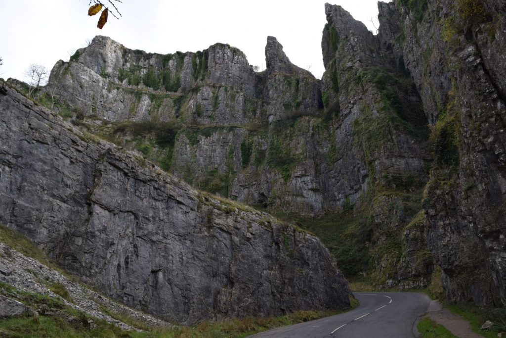 Cheddar Gorge Landscape and road through gorge