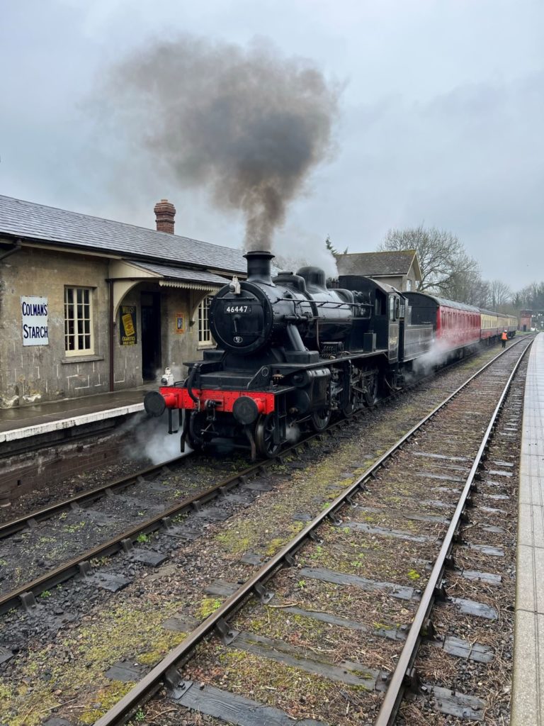 East Somerset Railway, steam train at the station