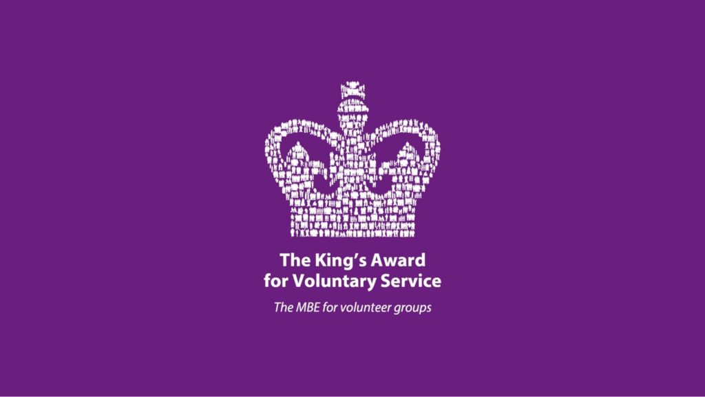 IMage of the King's Award for Voluntary Service logo which features a crown with the words 