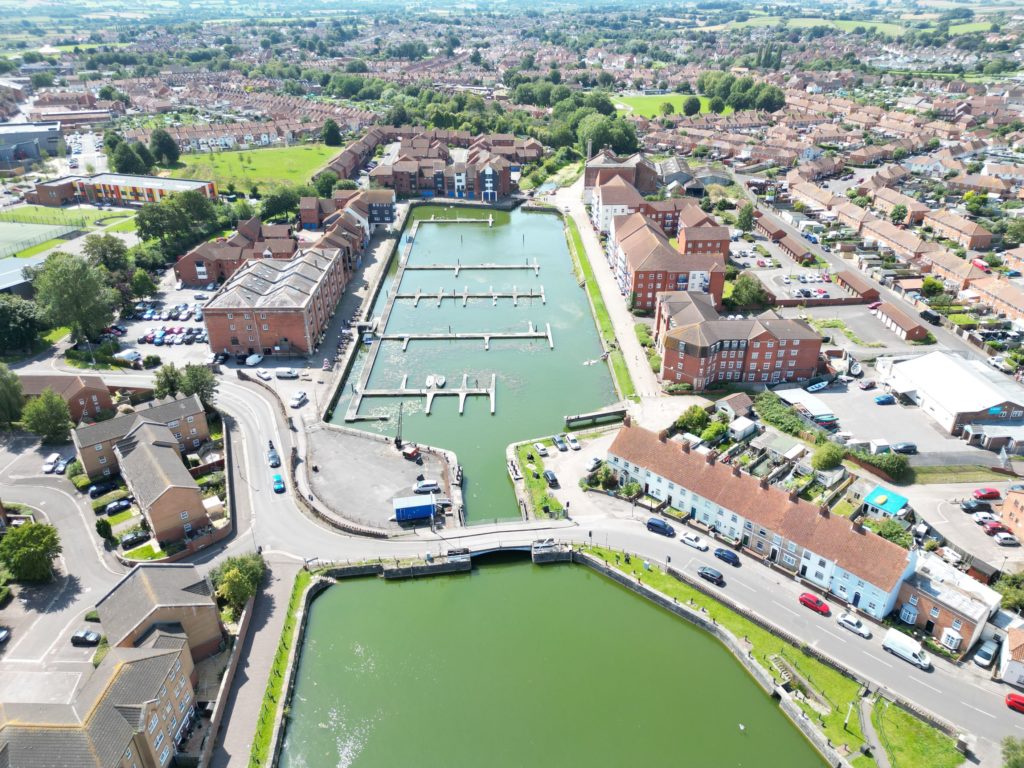 View from drone of Bridgwater Docks
