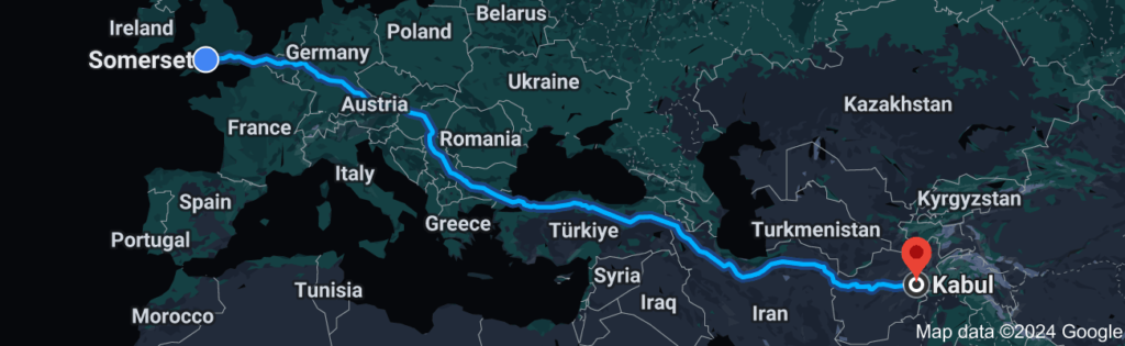 Kabul to Somerset map