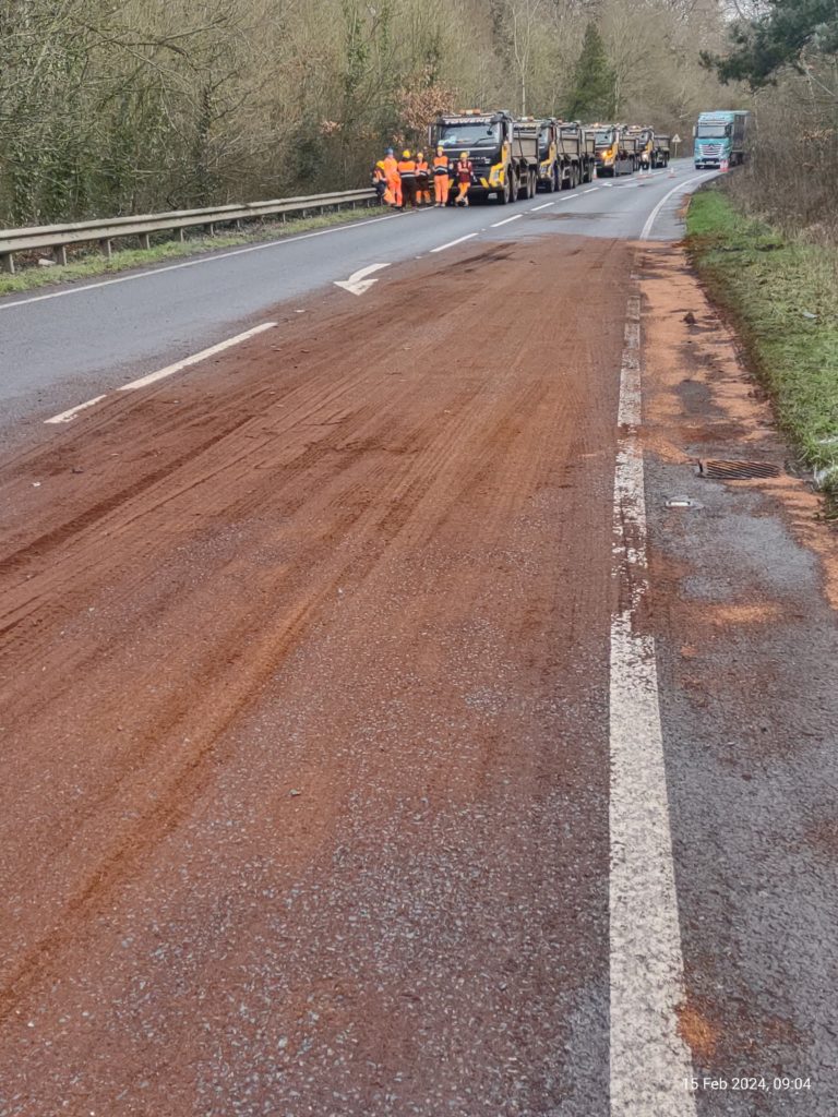 Image of vehicles ready to repair damage to the A358