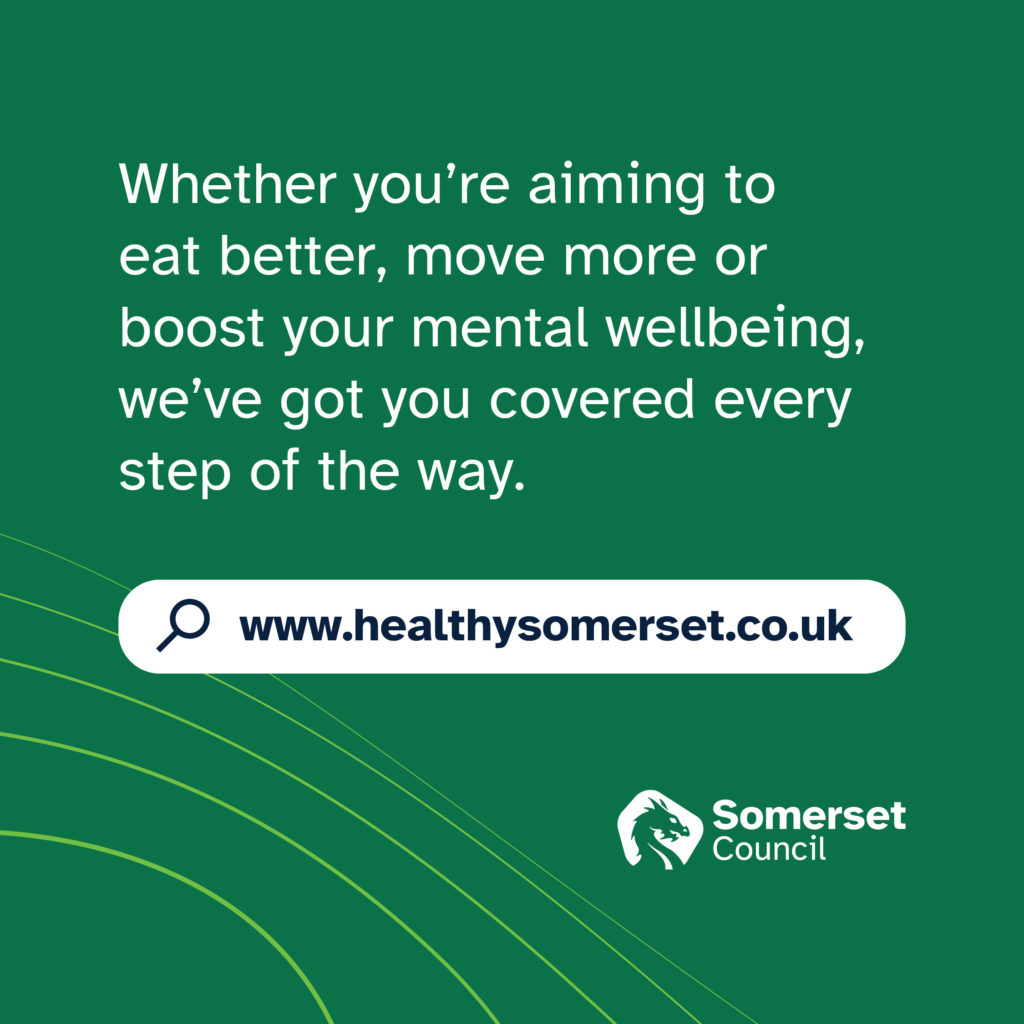 Green poster for Somerset Council's Healthy Somerset Website