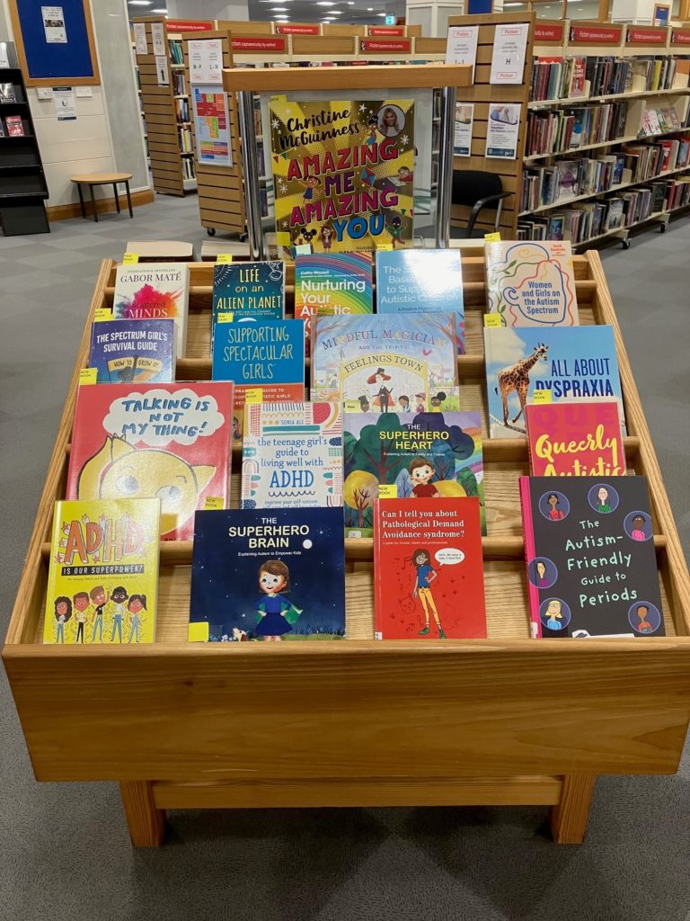 A mix of adult and children’s books.