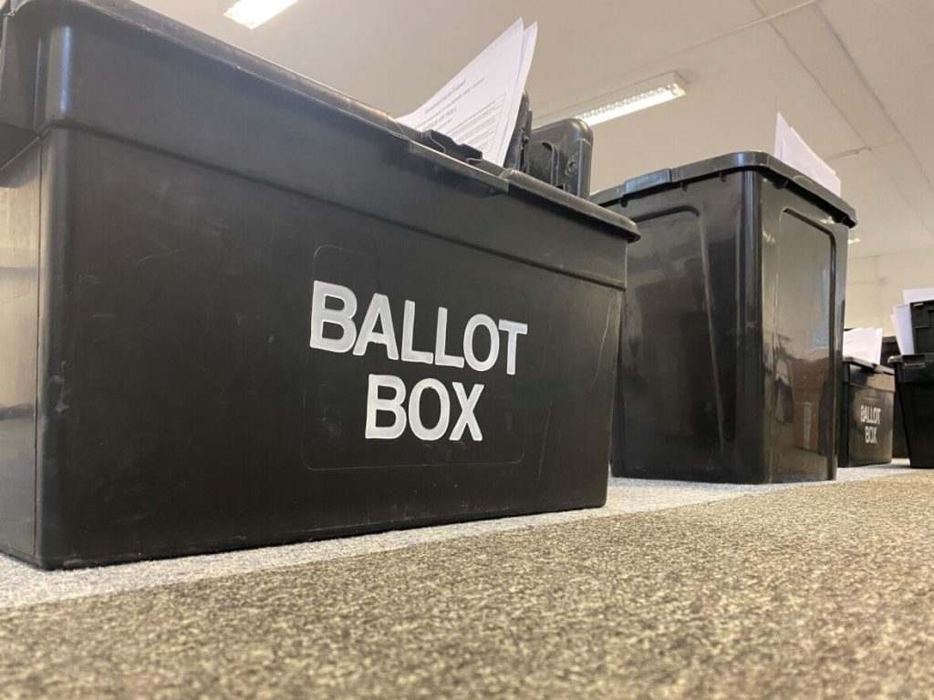 Photo of a black ballot box.