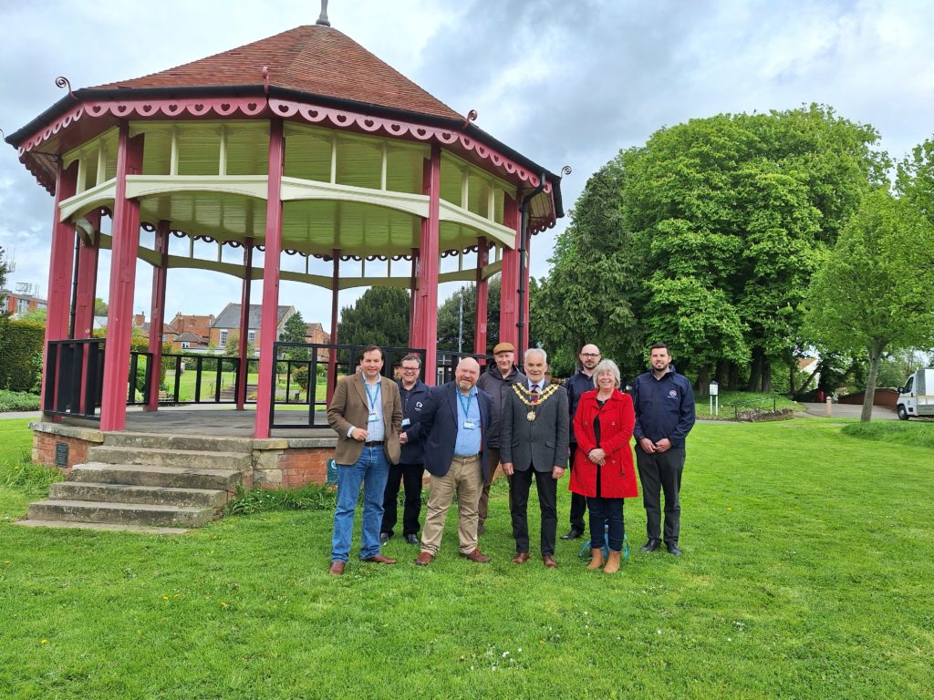 Councillors and key staff gather at the iconic bandstand situated in Bridgwater’s beautiful Blake Gardens