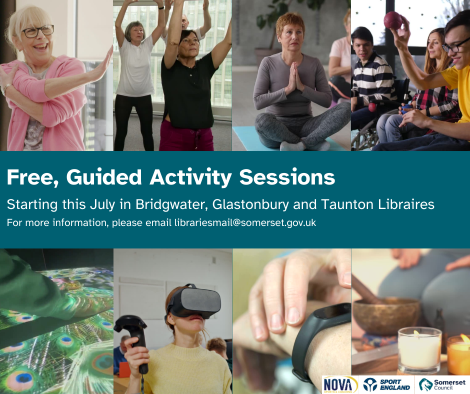 Poster showing the activity sessions at Somerset libraries
