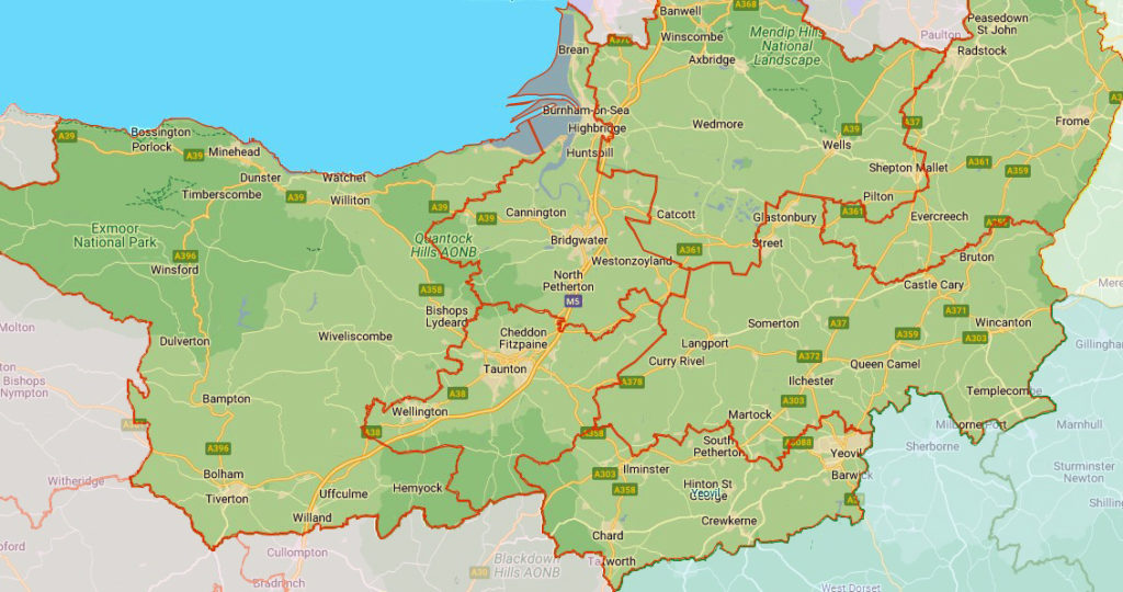 Map showing new constituencies in Somerset