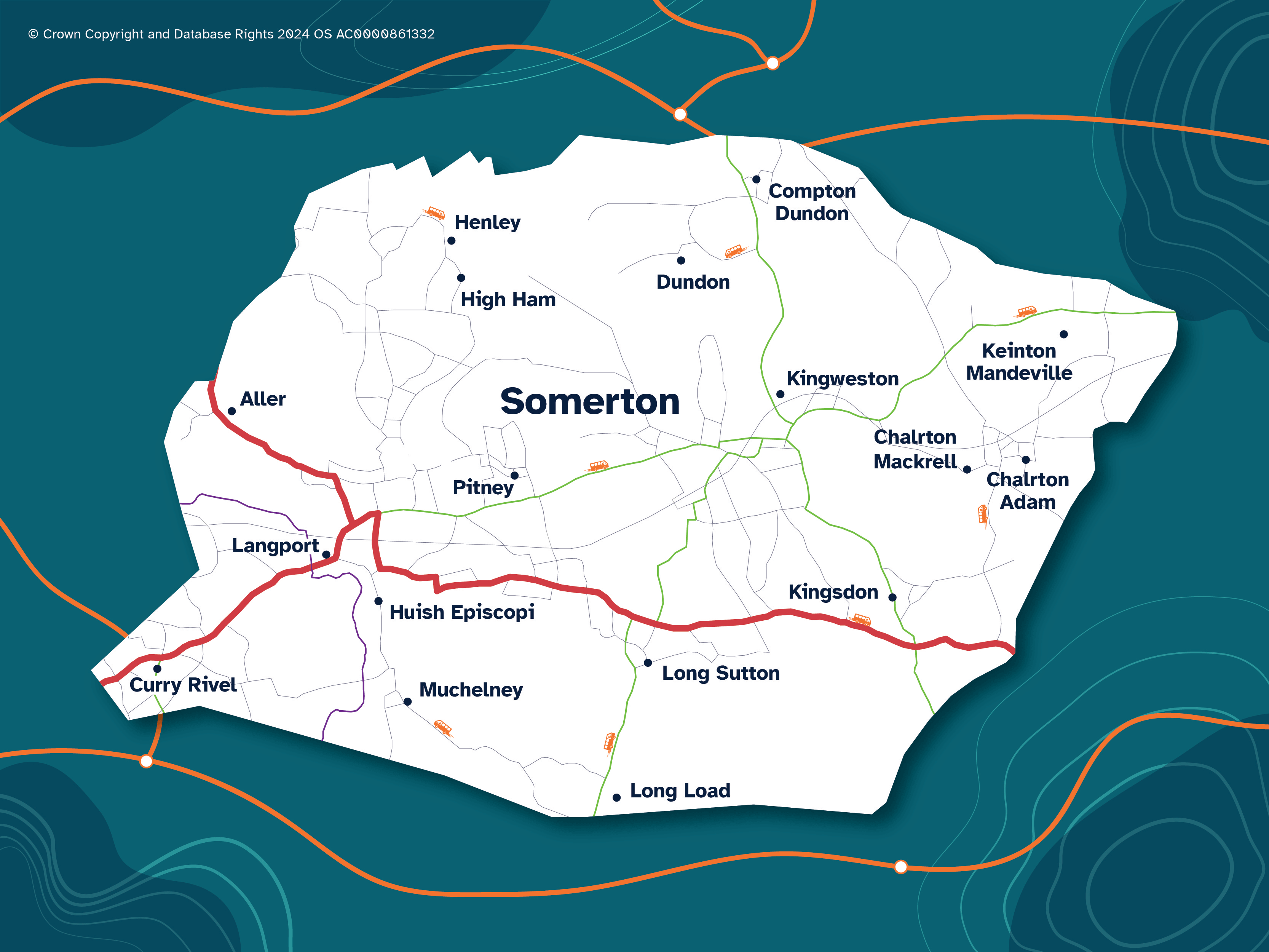 Map showing Slinky bus stops in the Somerton area