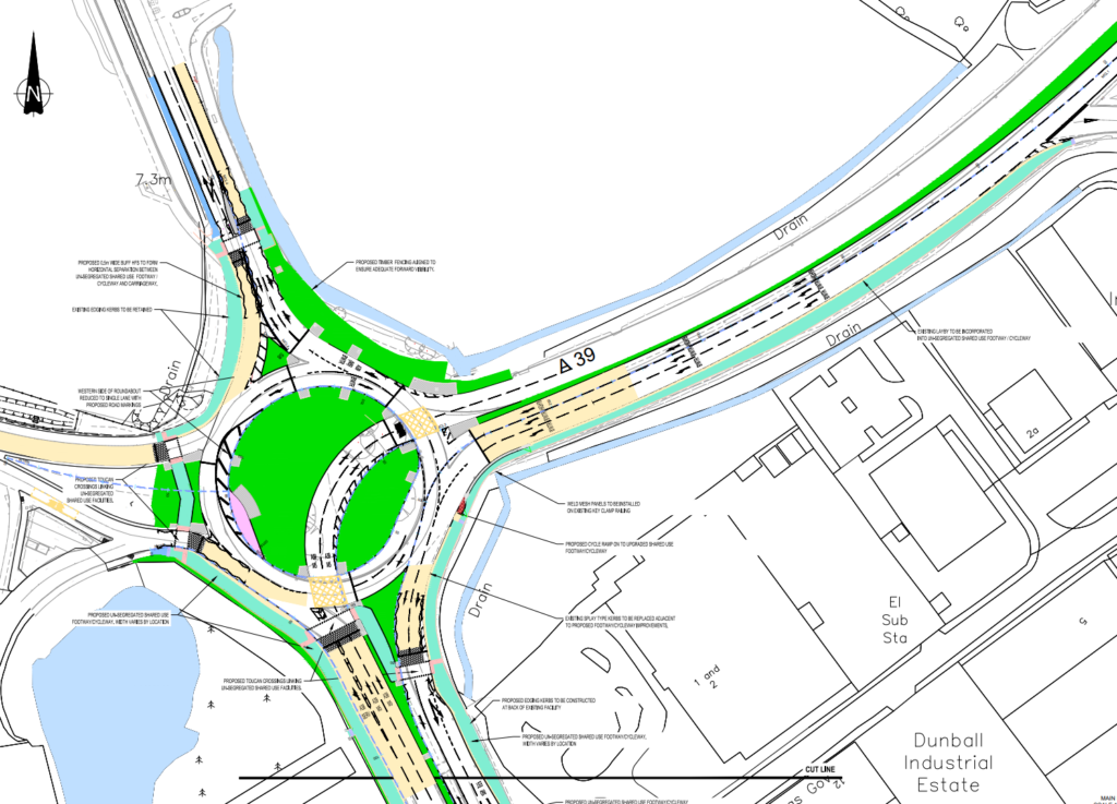 Mapped plan of the Dunball roundabout improvements.