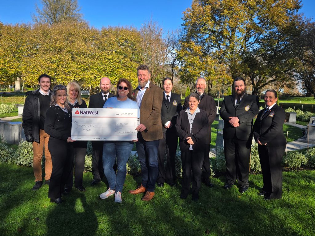 Pictured at the cheque presentation are: Leif Tarry, Founder of Josephine’s Star (centre) and Charlotte Gibbs, Treasurer Josephine’s Star, and the Team at Yeovil Crematorium.