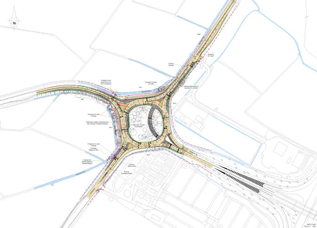 Technical drawing of the improvement plans at Edithmead roundabout.