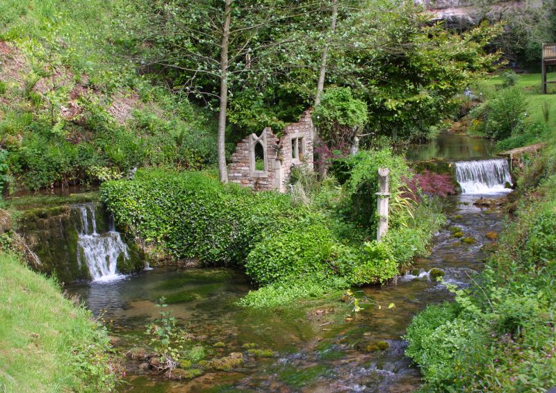 Wookey Hole waterfall and gardens