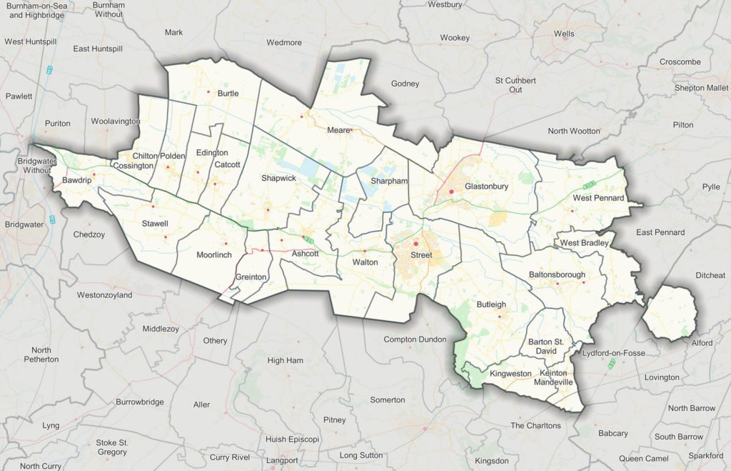 Map of the Avalon and Poldens Local Community Network.