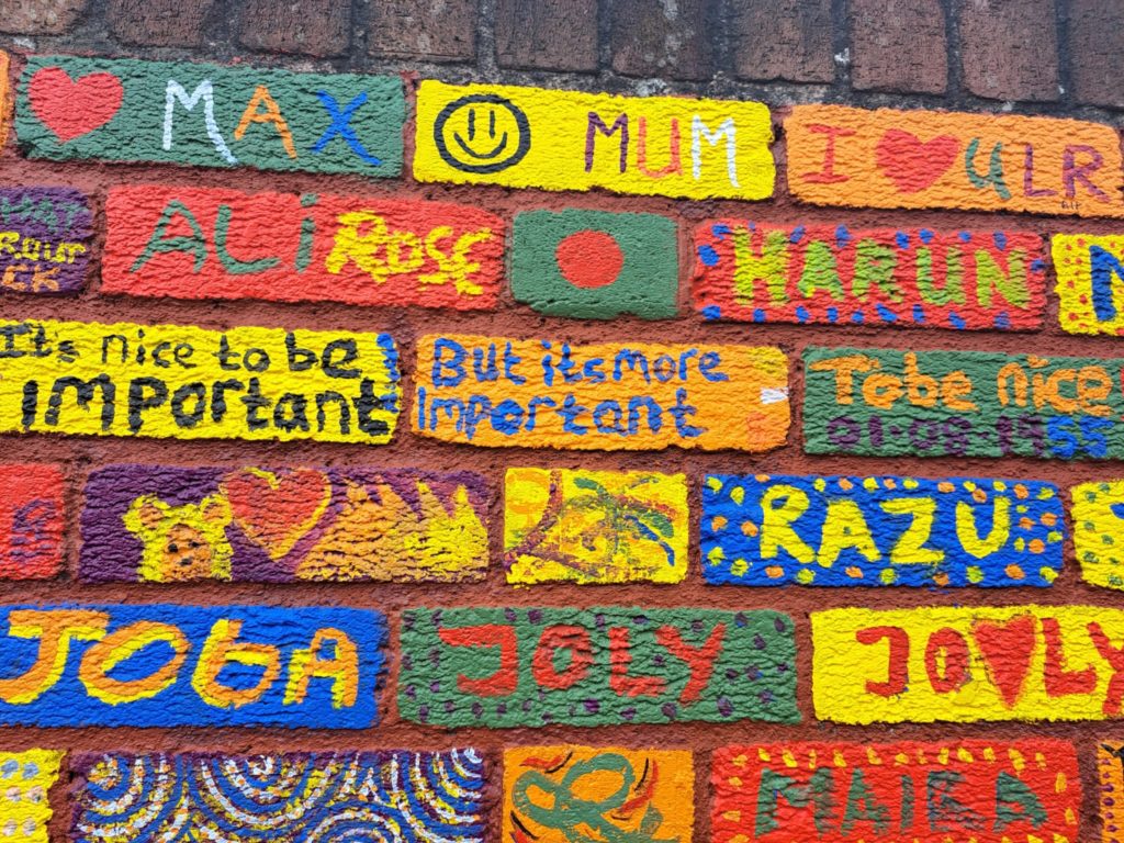 Painted bricks on a wall in Bridgwater