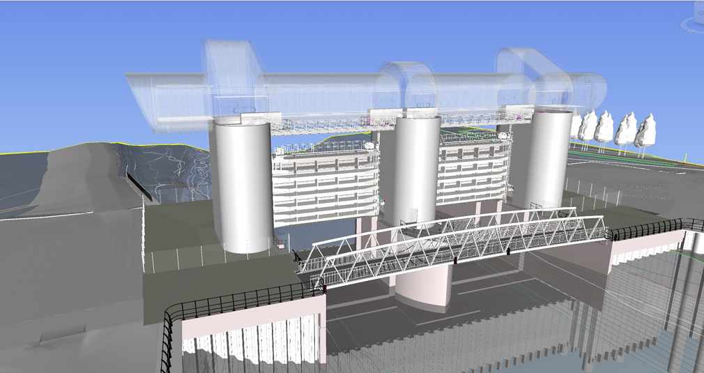 An image overlaying the previous design of the barrier with the new concept design.