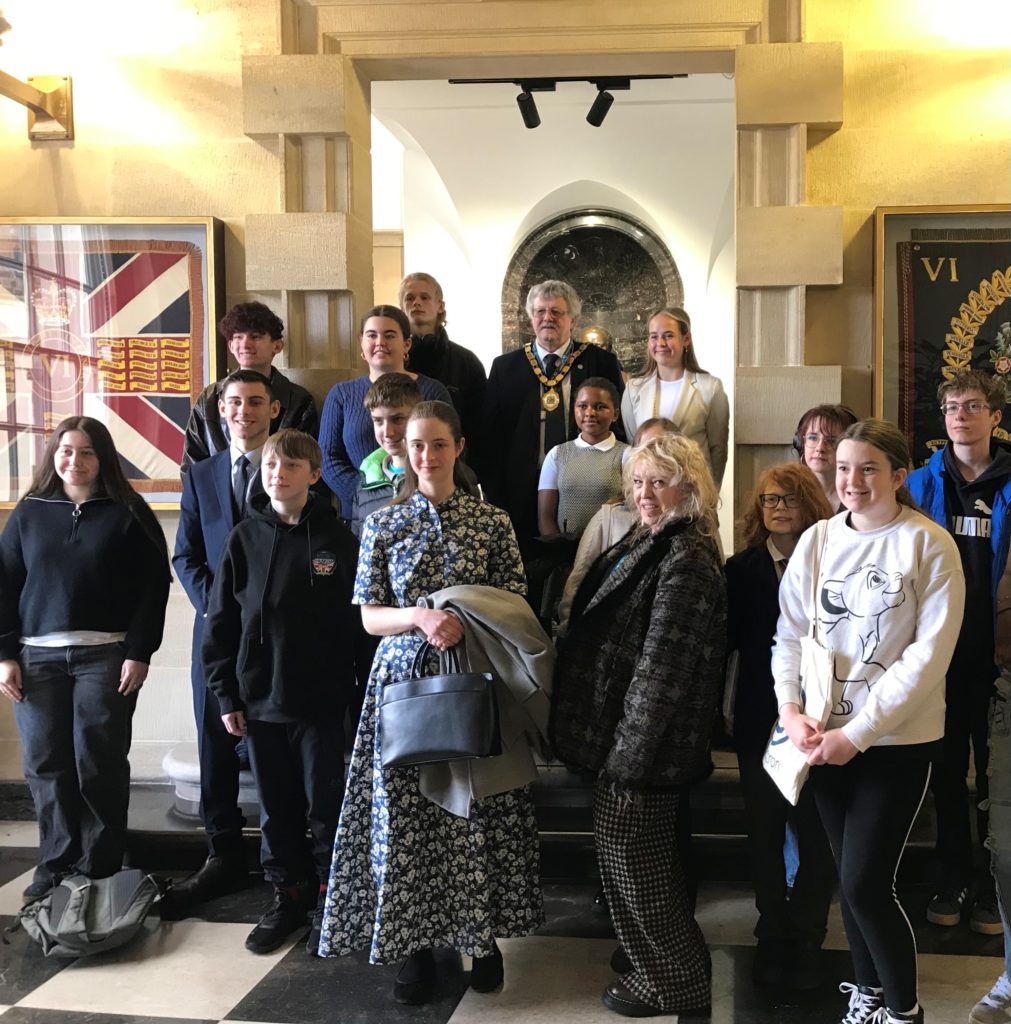 Cllr Mike Best with Somerset Youth Parliament members and advisers at County Hall, Taunton, during a meeting on youth participation.