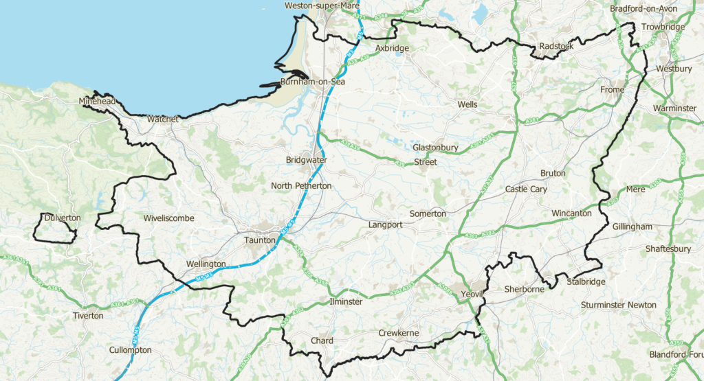 Map showing the area of the Somerset Local Plan