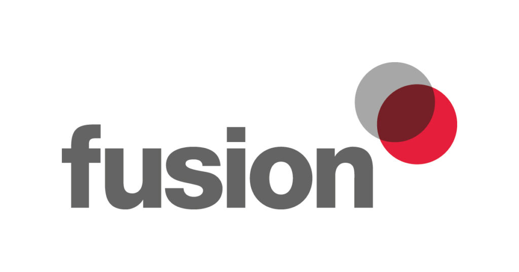Fusion Lifestyle logo with grey “fusion” text and overlapping red and grey circular shapes on a white background.
