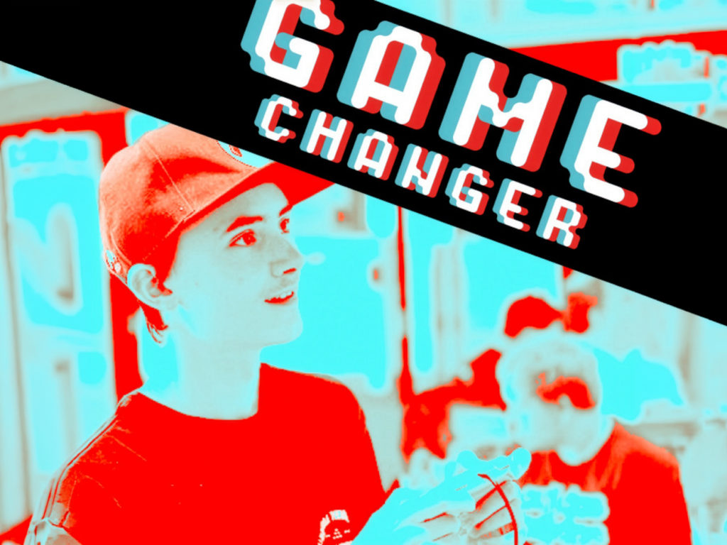 Pop art-style graphic of a boy using a controller to play a video game, with banner text reading: Game Changer.